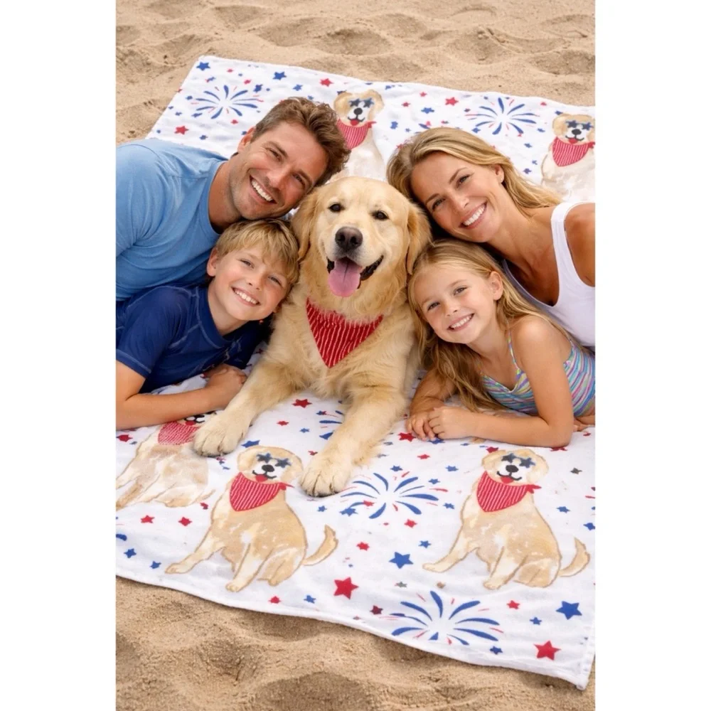 PATRIOTIC DOG LABRADOR JULY 4TH THEME BEACH TOWEL LYOCELL BLD SUPER SOFT 60X30